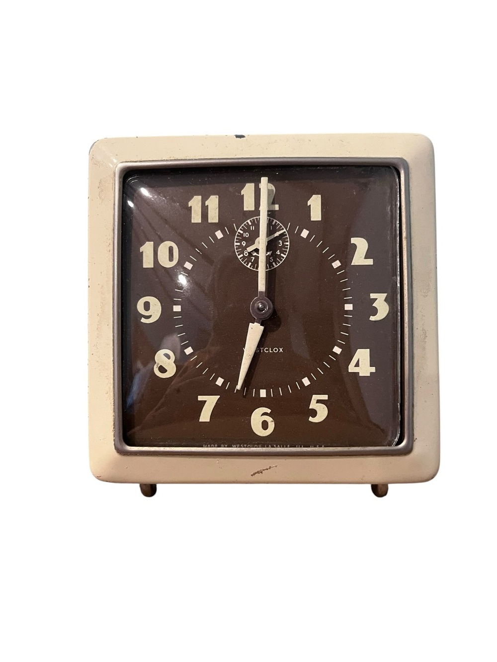 Vintage‎ 1955 WESTCLOX Spur Ivory Brown Alarm Clock For Repair/Parts Antique